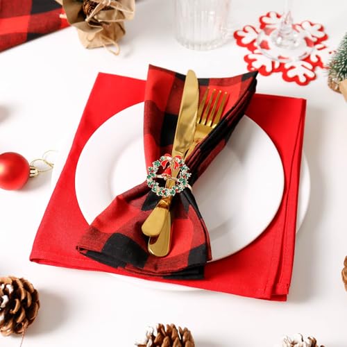 Christmas Wreath Napkin Rings Set of 6 – Xmas Wreath Metal Napkin Holders for Holiday Tables