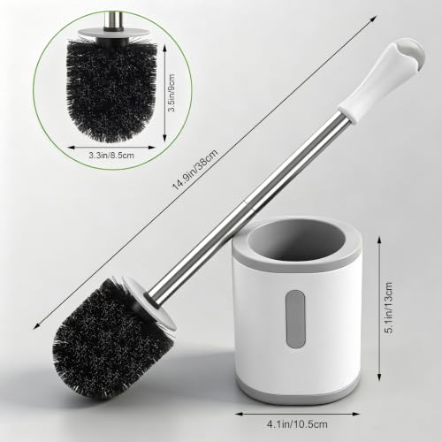 Compact Toilet Brush and Holder Set - Stainless Steel Handle, Space Saving