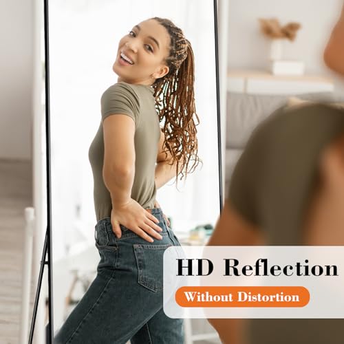 Full Length Standing Mirror - 56" x 15" Black Aluminum Frame Floor Mirror