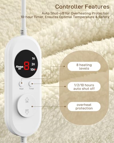 Heated Mattress Pad Twin Size - 8 Heating Settings, Soft & Safe