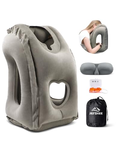 Inflatable Travel Neck Pillow for Airplanes, Cars & Office - Grey