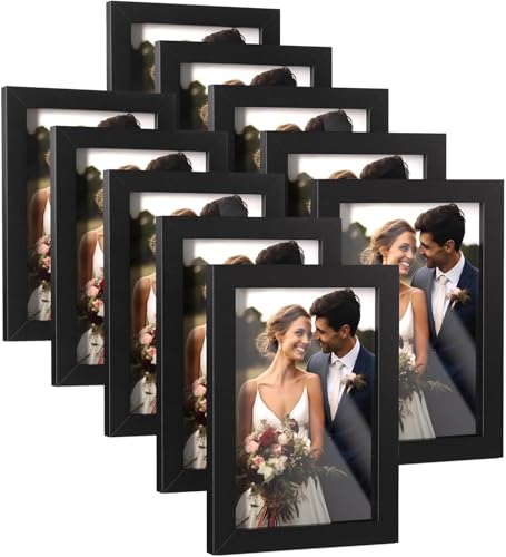 4x6 Black Picture Frame Set of 10 - Wall & Tabletop Display Photo Frames
