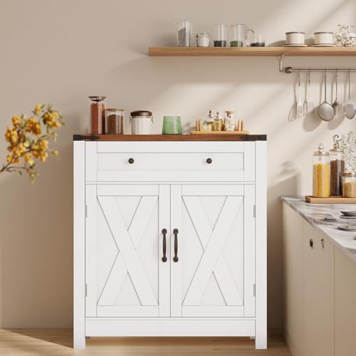 30" Modern Farmhouse Coffee Bar Station, Kitchen Sideboard Cabinet - White