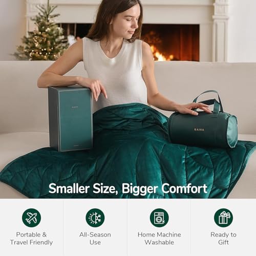 Weighted Lap Blanket 7 lbs - 41" x 53" Leaf Pattern Green Velvet