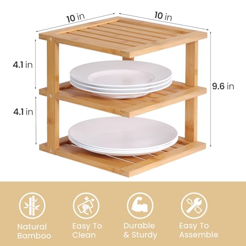 2 Pack 3-Tier Bamboo Corner Shelf - Kitchen Cabinet & Pantry Organizer