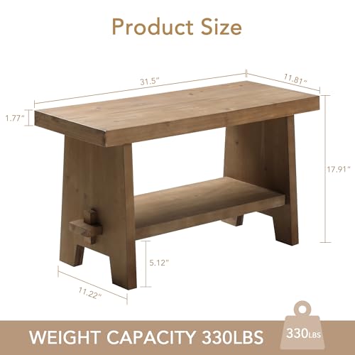 31.5-inch Farmhouse Entryway Bench, Rustic Solid Wood Narrow Hallway Seat