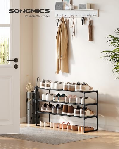 SONGMICS 3-Tier Metal Shoe Rack and Organizer Shelf, Black