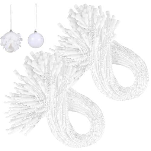FOIMAS 400pcs White Christmas Ornament Hanger Strings with Snap Fasteners