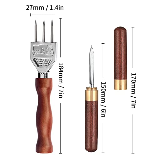 LINALL Three Prong Stainless Steel Ice Pick Set of 2 with Wooden Handles - Durable Carving Bartender Tool, 7-inch