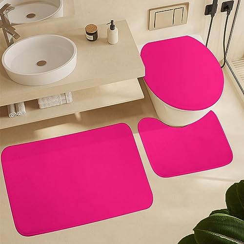 4-Piece Hot Pink Bathroom Shower Curtain Set with Non-Slip Rugs