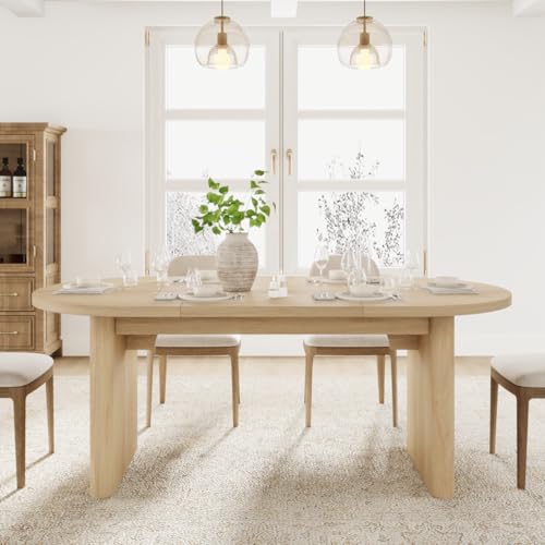71-Inch Oval Dining Table for 6-8, Farmhouse Wooden Kitchen Table