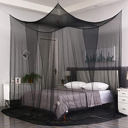 Black 4-Corner Bed Canopy Curtains for Full, Queen, and King Beds