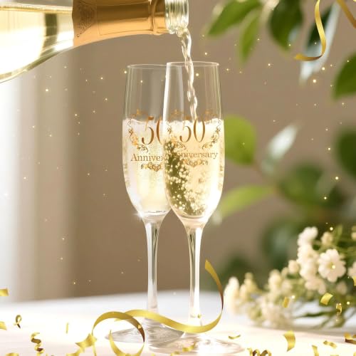 Hexagram 50th Anniversary Champagne Flutes Gift Set for Couples - Elegant Wedding Toast Glasses