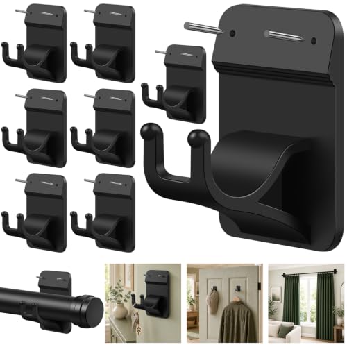 No Drill Curtain Rod Brackets - 8 Pack Adhesive Wall Hooks for Rods