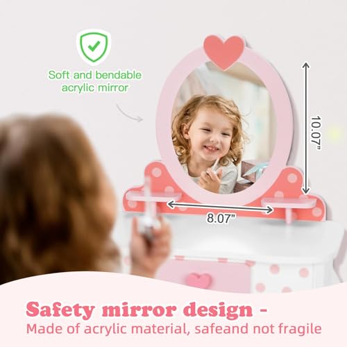 Kids Vanity Set with Mirror, Chair, and 15-Piece Makeup Accessories