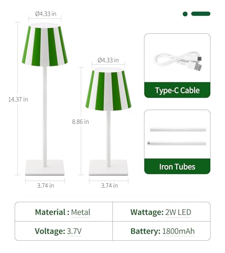 UME Green 3-Pack Cordless Rechargeable Table Lamps with Dimming & 3 Color Temps