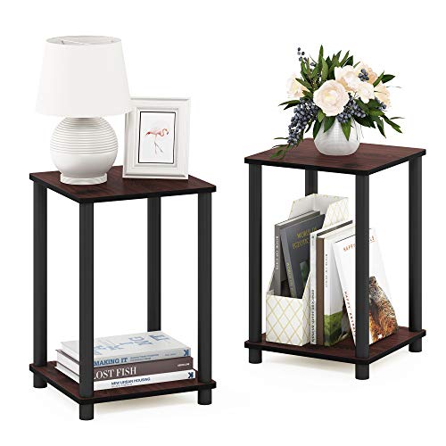2-Tier Toolless Side Table Set, Compact Open Shelf End Tables, Cherry Oak