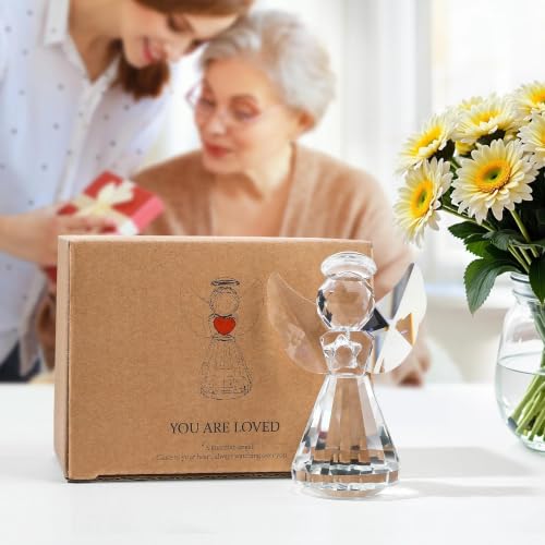 Clear 3'' Crystal Guardian Angel Figurine Gift for Women Christmas Decoration