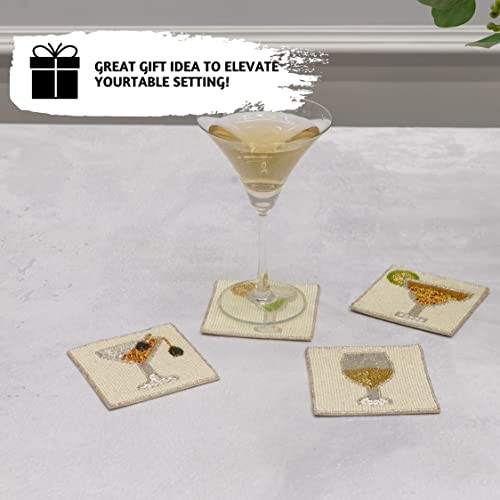 Folkulture Handmade Boho Cocktail Drink Coasters Set of 4 - Table Decor & Bar Accessories