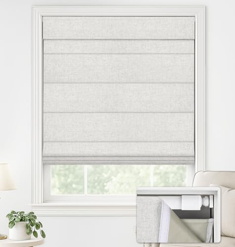 No Drill Blackout Roman Shades 34" W x 64" H - Cordless UV Protection
