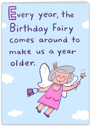 Funny Birthday Fairy Greeting Card, 5x7 Premium Cardstock with Bonus Postcard
