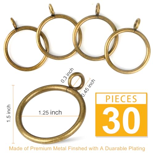 Antique Brass Curtain Rings with Eyelets - 1.25-Inch (Set of 30)