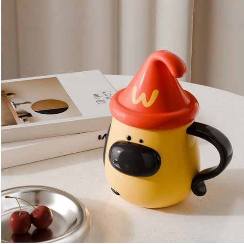 Dog-Shaped Ceramic Coffee Mug 17oz with Lid - Cute Holiday Gift for Pets & Coffee Lovers