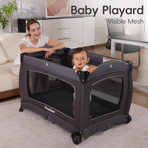 4-in-1 Baby Playard with Bassinet and Changing Table Travel Crib Black