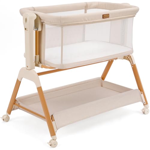 3-in-1 Baby Bassinet Bedside Sleeper - Portable Rocking Crib with Mattress