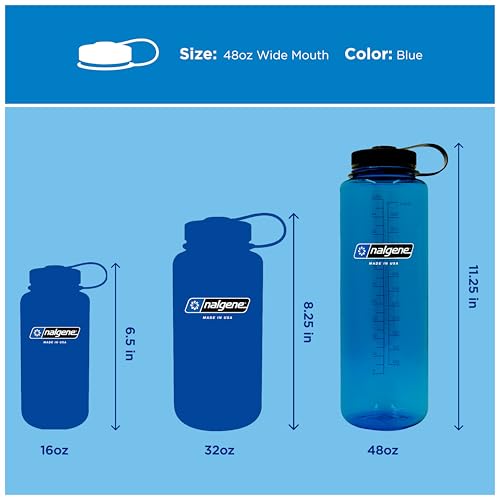 Nalgene 48 oz Wide Mouth Silo Water Bottle - Blue Leak-Proof Reusable Plastic Bottle for Hiking and Gym