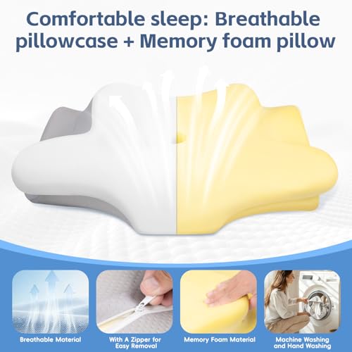 Ergonomic Cervical Neck Pillow with Memory Foam & Ice Silk Cover