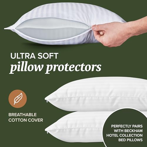 King Size Cotton Pillow Protectors - Zippered Breathable Cover, 2 Pack