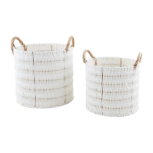 Woven Paper Rope Nested Baskets with Willow Handles, Set of 2