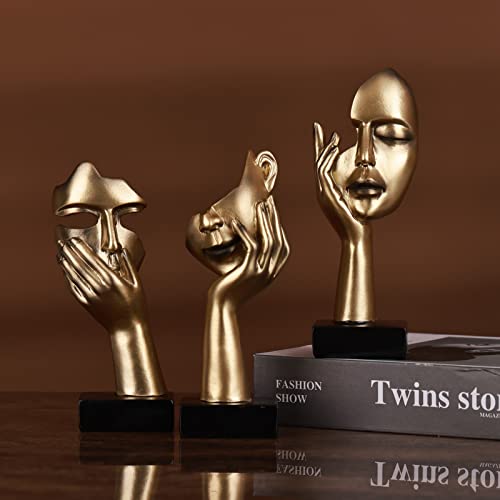 Abstract Thinker Statue Set - 3 Piece Resin Face Figurine Decor for Home