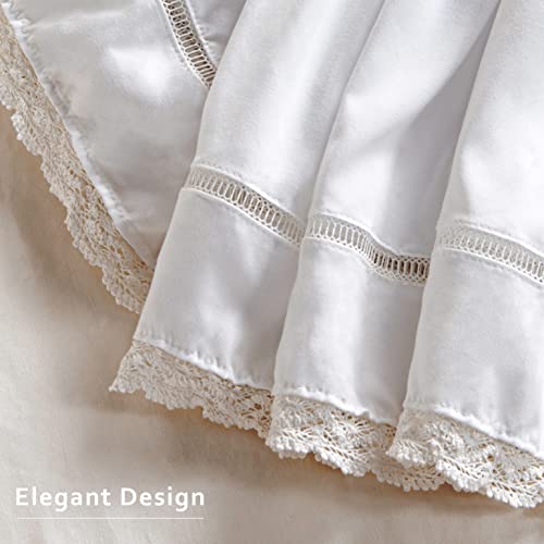 Wrap Around Ruffled Lace Bed Skirt - Elastic Dust Ruffle (15-Inch Drop, White)