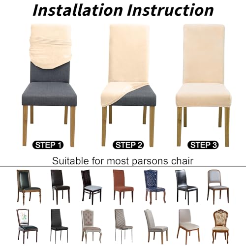 Stretch Velvet Dining Chair Covers Set of 6 - Washable & Detachable