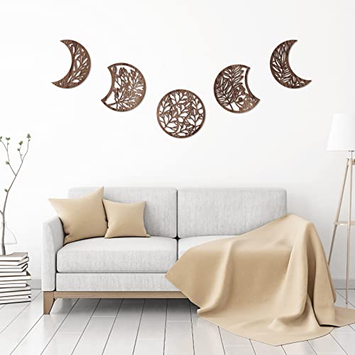 5-Piece Moon Phase Wall Art Set, 10.6-Inch Boho Botanical Wall Decor
