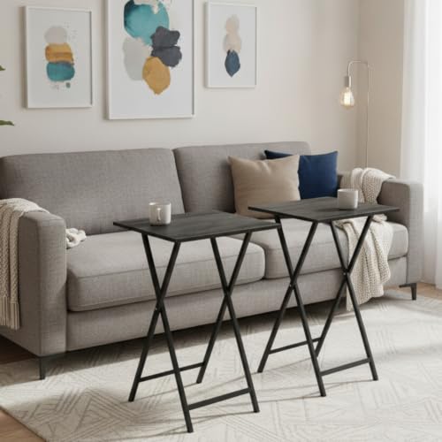 Folding TV Tray Table Set of 2, Portable Snack Side Tables for Small Spaces