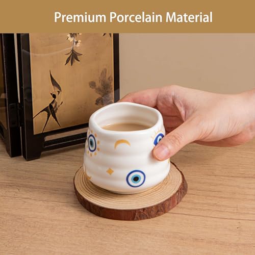 YumiPLUS Ceramic Espresso Cup Set 5oz Evil Eye Tea Cups - Set of 4