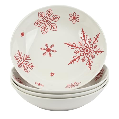 Ollieroo 4 Pieces Christmas Pasta Bowls Set White Snowflake 7.8", 23oz Microwave Safe