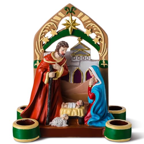 Holy Family Nativity Scene Advent Candle Holder for Christmas Decor