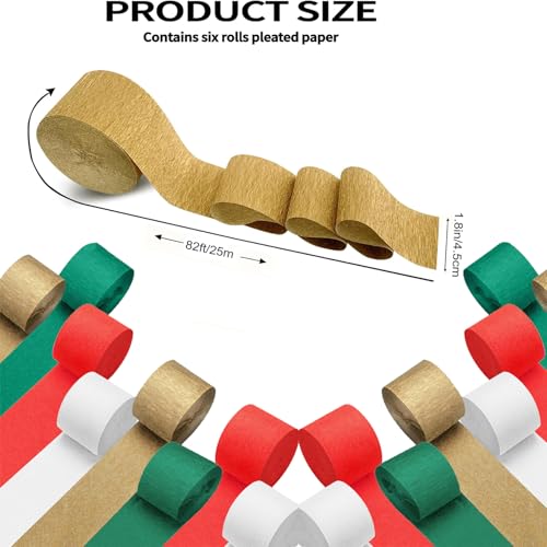 WFAUIBR Crepe Paper Streamers 8 Rolls 656 ft, Christmas Party Decorations, Green Red White Gold