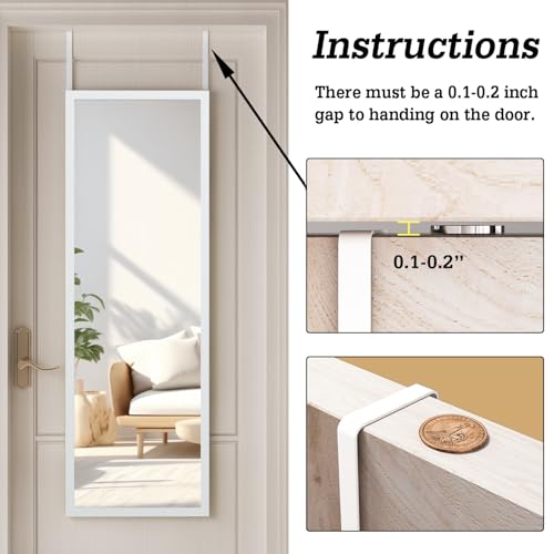 Full Length Mirror 48x16 Inch Over-the-Door or Wall Mounted Body Mirror