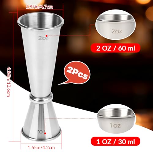 EMUTOL 2-Piece Stainless Steel Double Jigger Set - 1oz & 2oz Cocktail Measuring Cups
