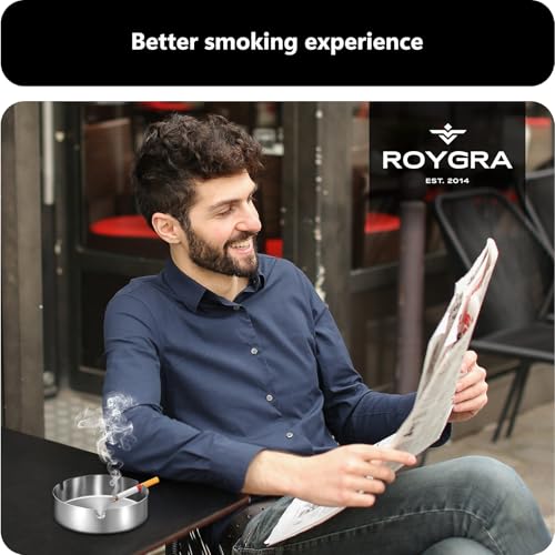 Stainless Steel Ashtray Set, 2-Pack Outdoor Indoor Smoking Tray with 3 Holders