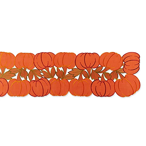 DII Fall Table Decorations Indoor D?cor, Thanksgiving, Table Runner, 14x108, Embroidered Cut Work Pumpkins