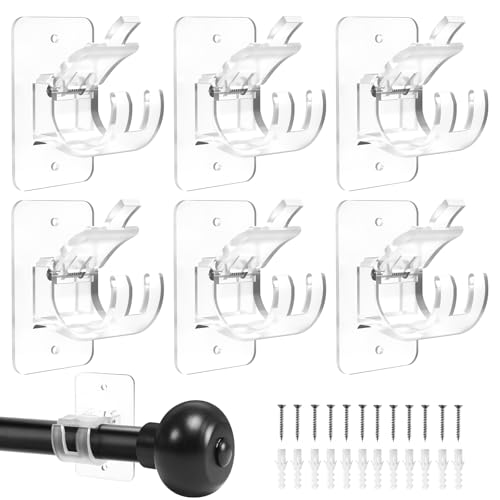No-Drill Adhesive Curtain Rod Brackets - 6 Pack Adjustable Wall Hangers