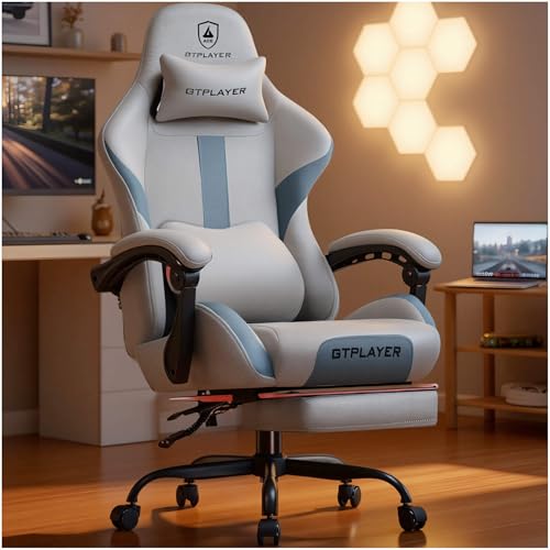 Ergonomic Gaming Chair with Footrest, Pocket Spring Cushion & Lumbar Support