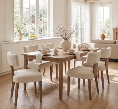 Mid-Century Modern Upholstered Dining Chairs, Set of 2, Beige Linen