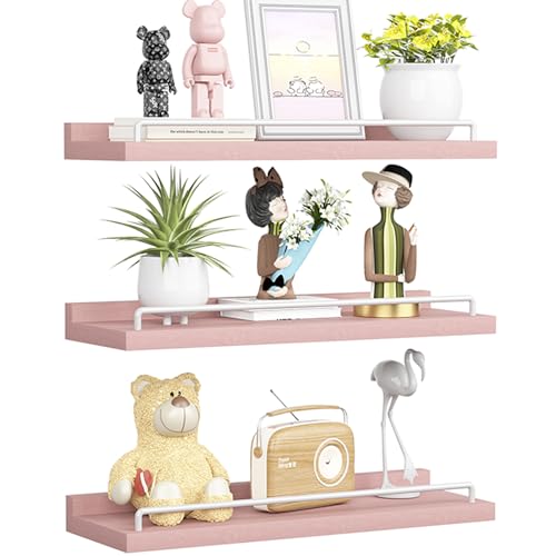 Floating Wall Shelves Set of 3, 16-Inch Paulownia Wood Storage Ledges